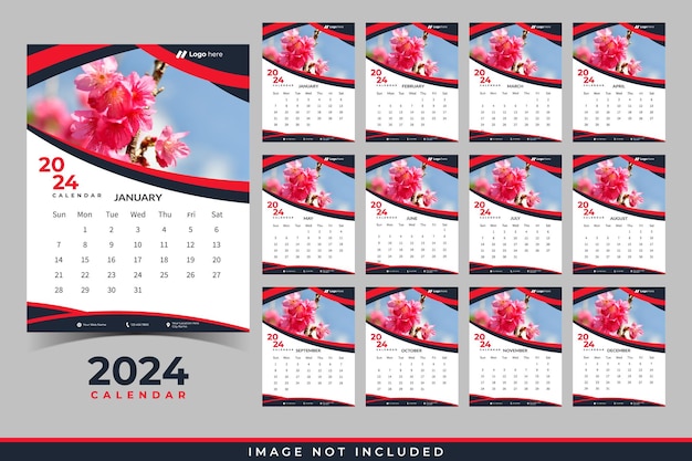 Gelukkig nieuwjaar moderne kalender 2024 bedrijfskalenderontwerp