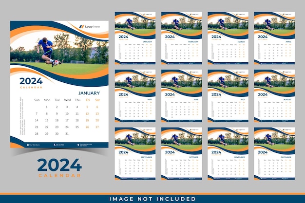 Gelukkig nieuwjaar moderne kalender 2024 bedrijfsmuur kalenderontwerp