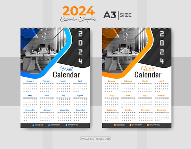 Vector gelukkig nieuwjaar planner sjabloon met kalender voor 2024 jaar