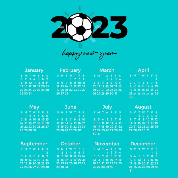 Vector gelukkig nieuwjaar voetbal kalender 2023 sjabloon