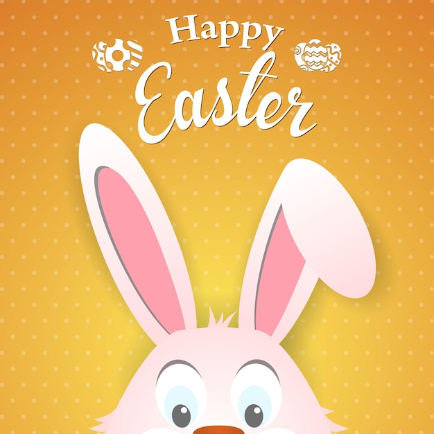 Gelukkig Paaskaart met konijnenoren. Pasen konijn voor paasvakantie ontwerp. Paashaas op oranje achtergrond. .