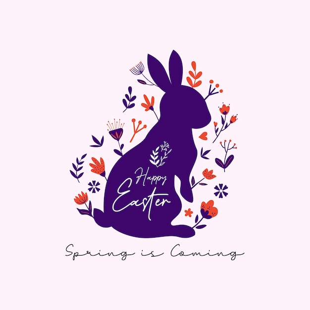 Gelukkig Pasen vector illustratie concept met bloemen en konijnen ornament patroon ontwerp Pasen briefkaart grafisch ontwerp in moderne trendy kleurstijl