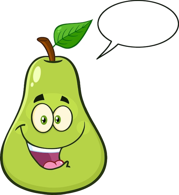 Gelukkig Peer Fruit Met Groen Blad Cartoon Mascotte Karakter Vectorillustratie