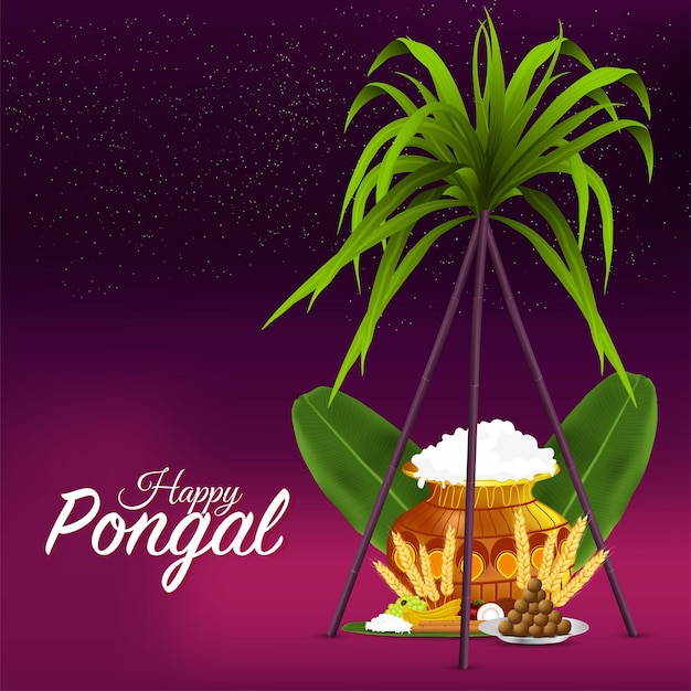 Gelukkig pongal feest wenskaart met creatieve achtergrond