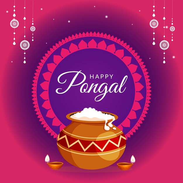 Gelukkig Pongal Indiase festival banner ontwerpsjabloon