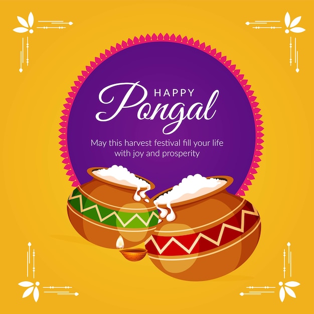 Gelukkig Pongal Indiase festival banner ontwerpsjabloon