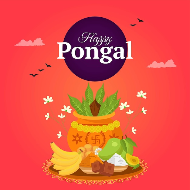 Gelukkig Pongal Indiase festival banner ontwerpsjabloon