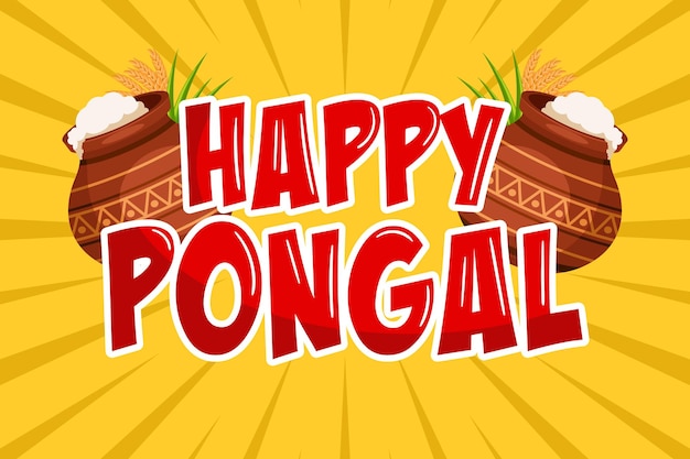 Gelukkig Pongal oogstfeest viering Cartoon achtergrond met traditionele klei potten