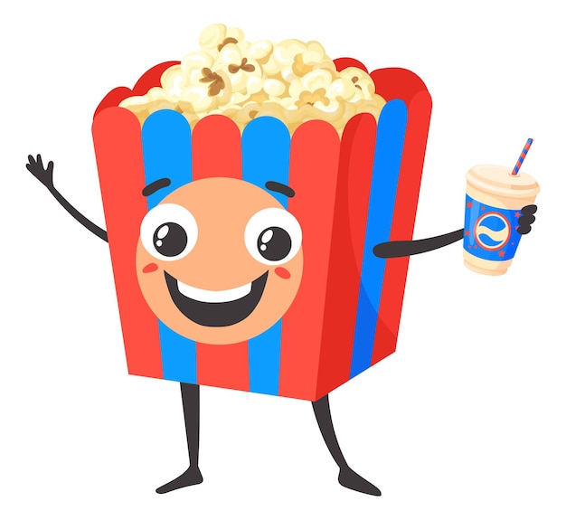 Gelukkig popcorn karakter cartoon film leuke mascotte geïsoleerd op een witte achtergrond