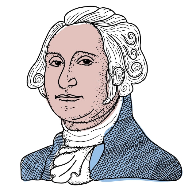 Gelukkig president dag president george washington vectorillustratie in doodle stijl