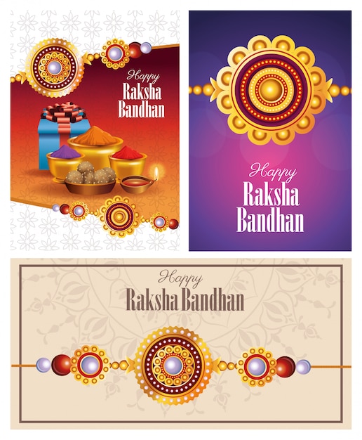 Gelukkig raksha bandhan feest met traditionele set iconen