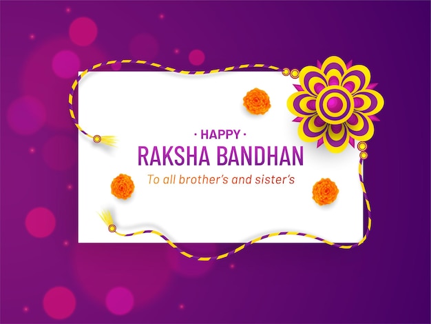 Gelukkig raksha bandhan-kaartontwerp met elegante rakhi en bokehachtergrond premium vector