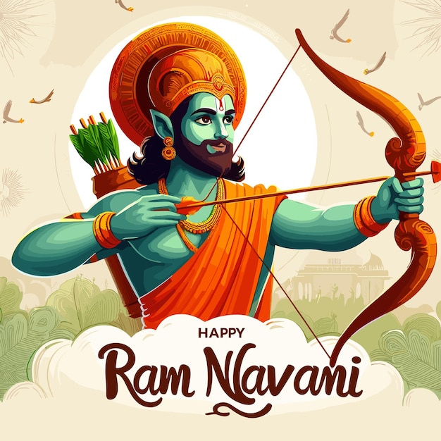 Gelukkig Ram Navami festival van India Heer Rama met Boog Pijl vector illustratie ontwerp