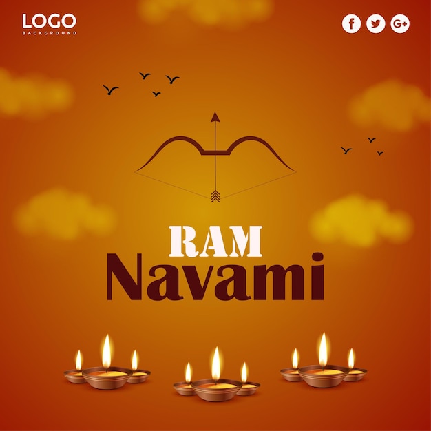 Gelukkig Ram Navami Groeten Rode Gele Achtergrond Indiase Hindoeïsme Festival Social Media Banner Gratis Vector