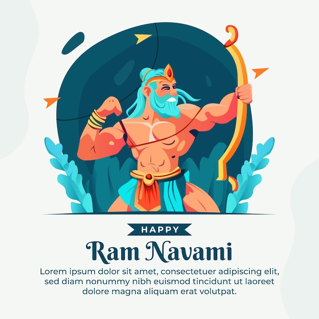 Gelukkig ram navami met illustratie van heer rama met pijl en boog social media post ontwerpsjabloon