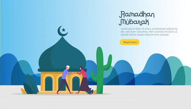 Gelukkig ramadan Mubarak groetconcept met mensenkarakter