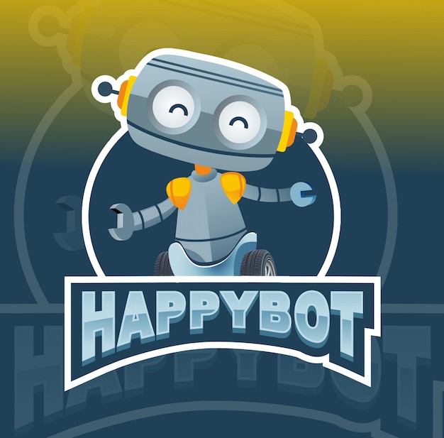 gelukkig robot mascotte logo ontwerp