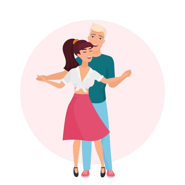 Gelukkig romantische man en vrouw. tijd samen. paar dansen in liefde illustratie