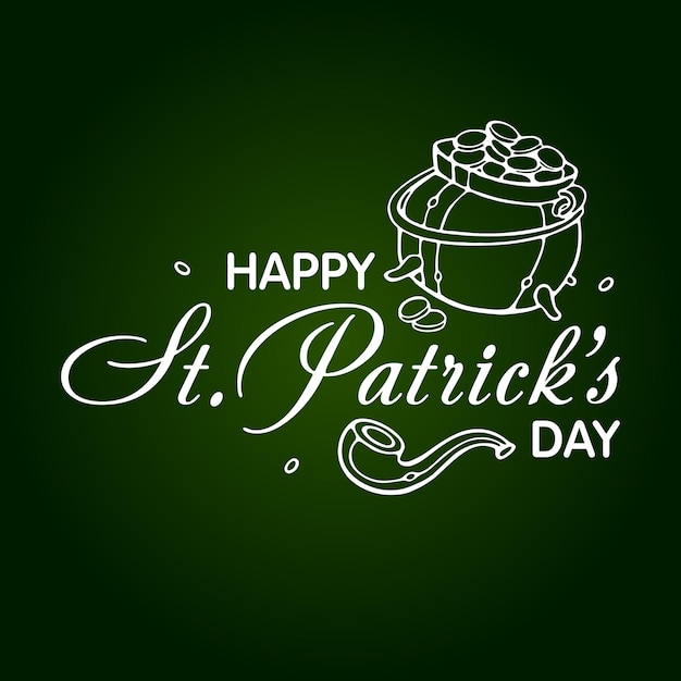 Gelukkig Saint Patricks Day-tekstontwerp met Pot met goud op groene achtergrond Premium Vector