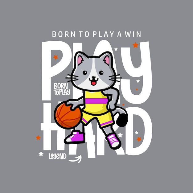 Gelukkig schattig kat spelen basketbal tshirt Design