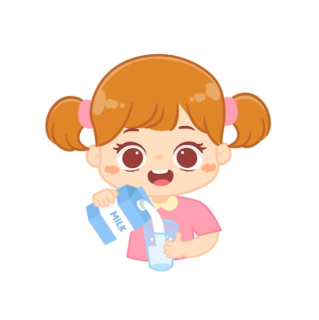 Gelukkig schattig meisje giet melk in glas