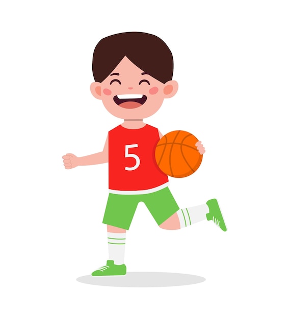 Gelukkig schattige jongen jongen spelen basketbal illustratie