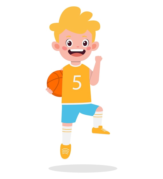 Gelukkig schattige jongen jongen springen spelen basketbal illustratie