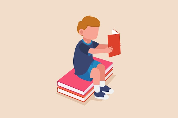 Gelukkig student leesboek in de vrije tijd boek liefhebbers concept gekleurde platte vectorillustratie