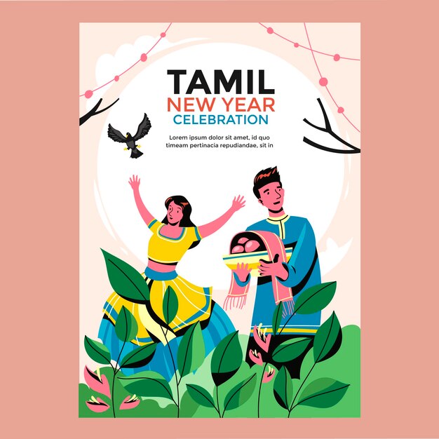 Gelukkig tamil nieuwjaar poster met echtpaar