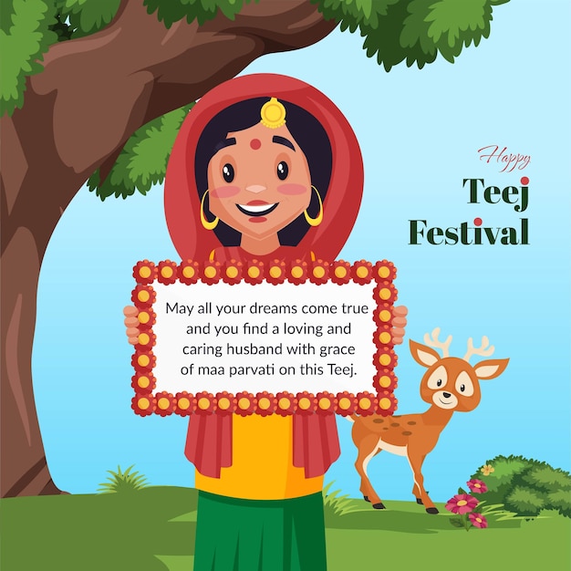 Gelukkig teej Indiase festival banner ontwerpsjabloon