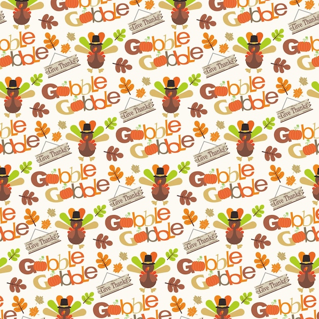 Gelukkig Thanksgiving naadloos patroon met kalkoen vogel en lettering