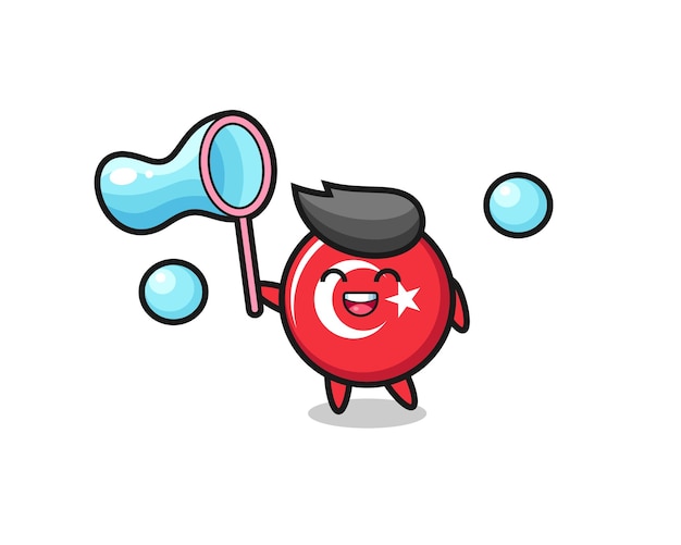 Gelukkig turkije vlag badge cartoon spelen zeepbel, leuke stijl ontwerp voor t-shirt, sticker, logo element