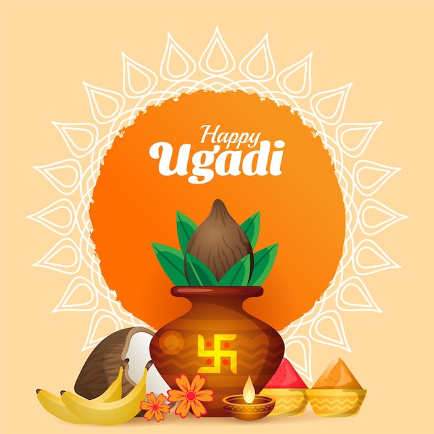 gelukkig ugadi festival viering begroeting achtergrond vector