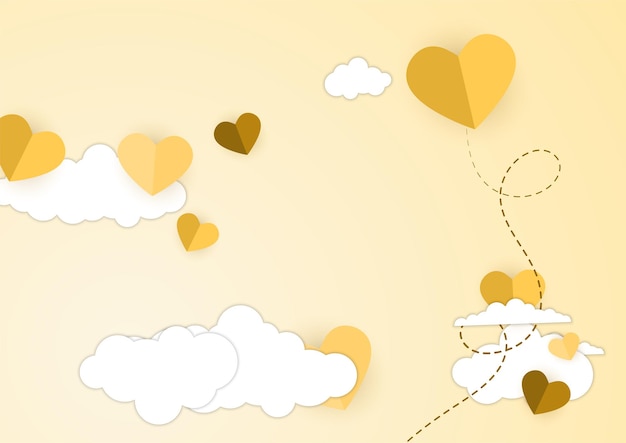Gelukkig Valentijnsdag spandoek. Vakantie achtergrondontwerp met groot hart gemaakt van witte en gouden origami harten op zwarte stof achtergrond. Horizontale poster, flyer, wenskaart, koptekst voor website