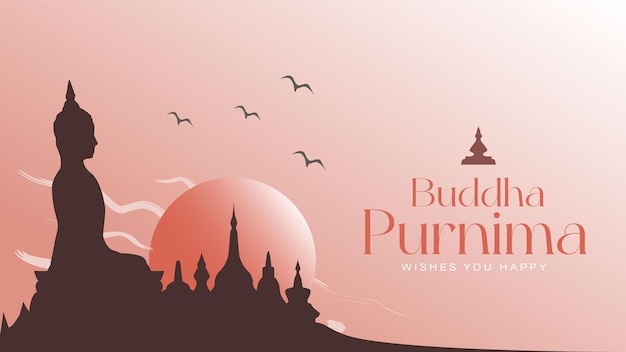 Gelukkig van Boedha Purnima illustratieontwerp als achtergrond met boeddha en stoepa silhouetvector