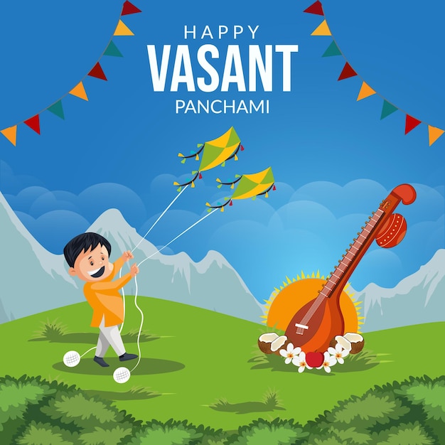 Gelukkig vasant panchami viering Indiase festival banner ontwerpsjabloon
