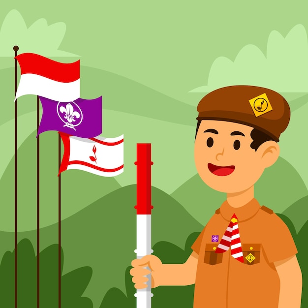 Gelukkig vieren nationale dag van pramuka. Scoutingorganisatie in Indonesië.