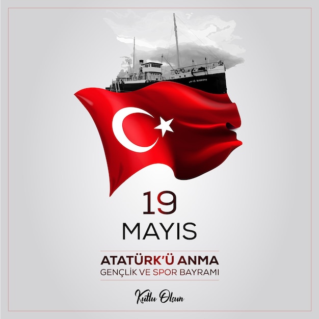 Vector gelukkige 19 mei herdenking van ataturk jeugd en sport dag vector illustratie postkaart banner