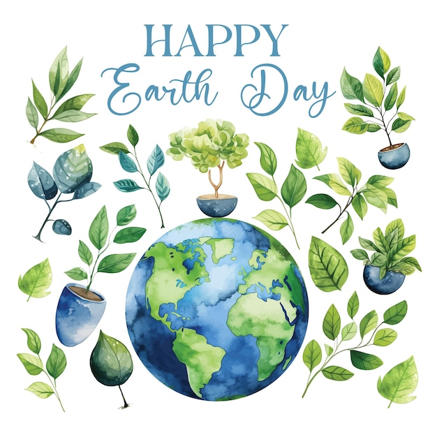Gelukkige Aardedag aquarel kaart over het redden van de planeet natuur en ecologie