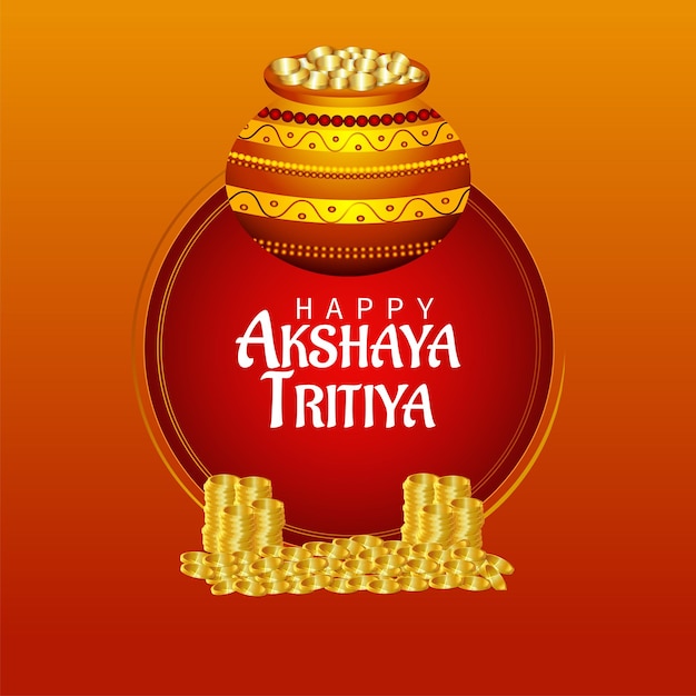 Gelukkige akshaya tritiya-banner met gouden muntpot en kalash