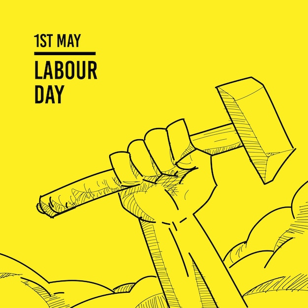 Vector gelukkige arbeidsdag illustratie hand houden hamer