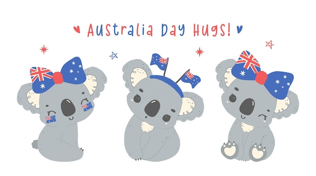 Gelukkige Australische dag koala's met vlag Schattige baby dieren vieren Australische Nation Day banner