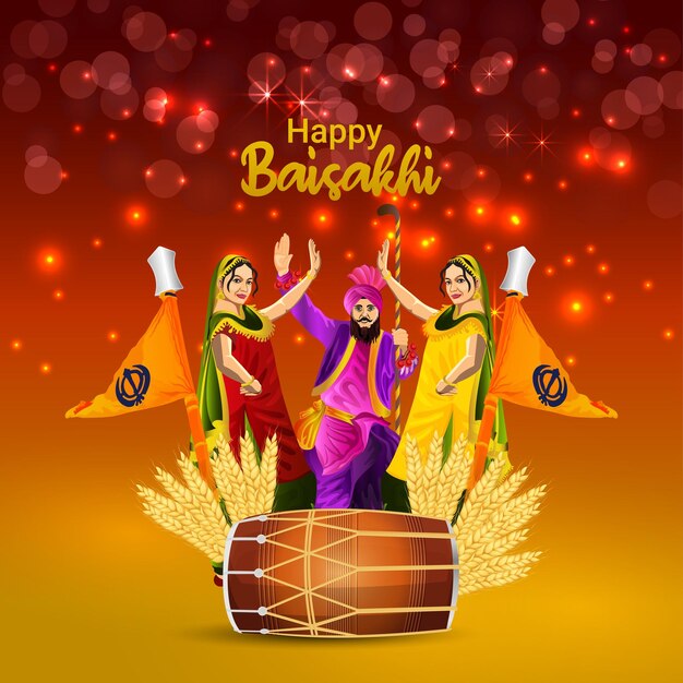 Gelukkige baisakhi vectorillustratie met creatieve drum