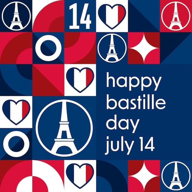 Vector gelukkige bastille day 14 juli vakantie concept sjabloon voor achtergrond banner kaart poster met tekst opschrift vector eps10 illustratie