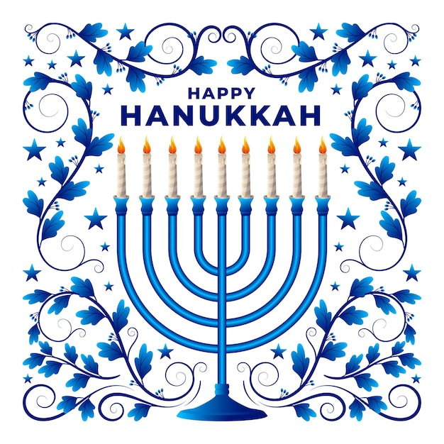 Gelukkige Chanoeka menorah klassieke gouden negen vertakte kandelaar met moderne kalligrafie