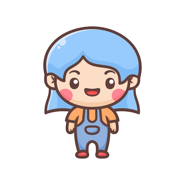 Gelukkige chibi meisje cartoon met blauw haar