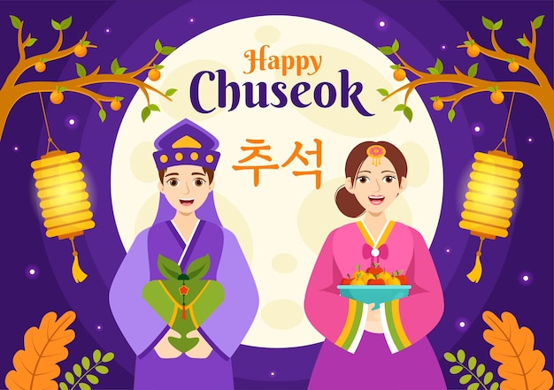 Gelukkige Chuseok Day Vector Illustratie van Koreaanse Thanksgiving Event met Harvest Festival Celebrate