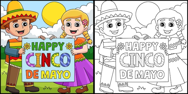 Gelukkige Cinco de Mayo kleurpagina illustratie