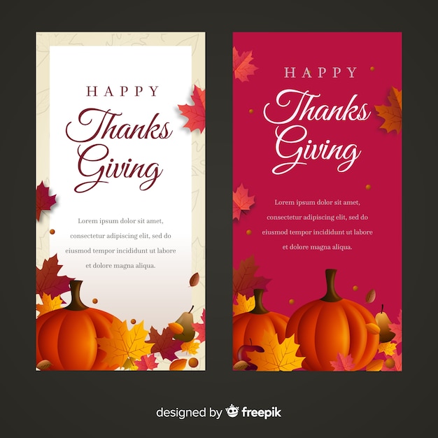 Gelukkige die thanksgiving daybanner met voedsel en pompoenen wordt geplaatst