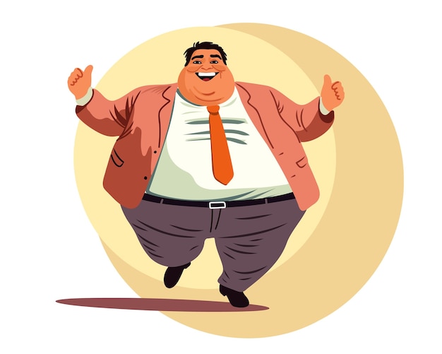 Gelukkige dikke man hou van jezelf Obesiteit Fatboy Cartoon platte vector illustratie